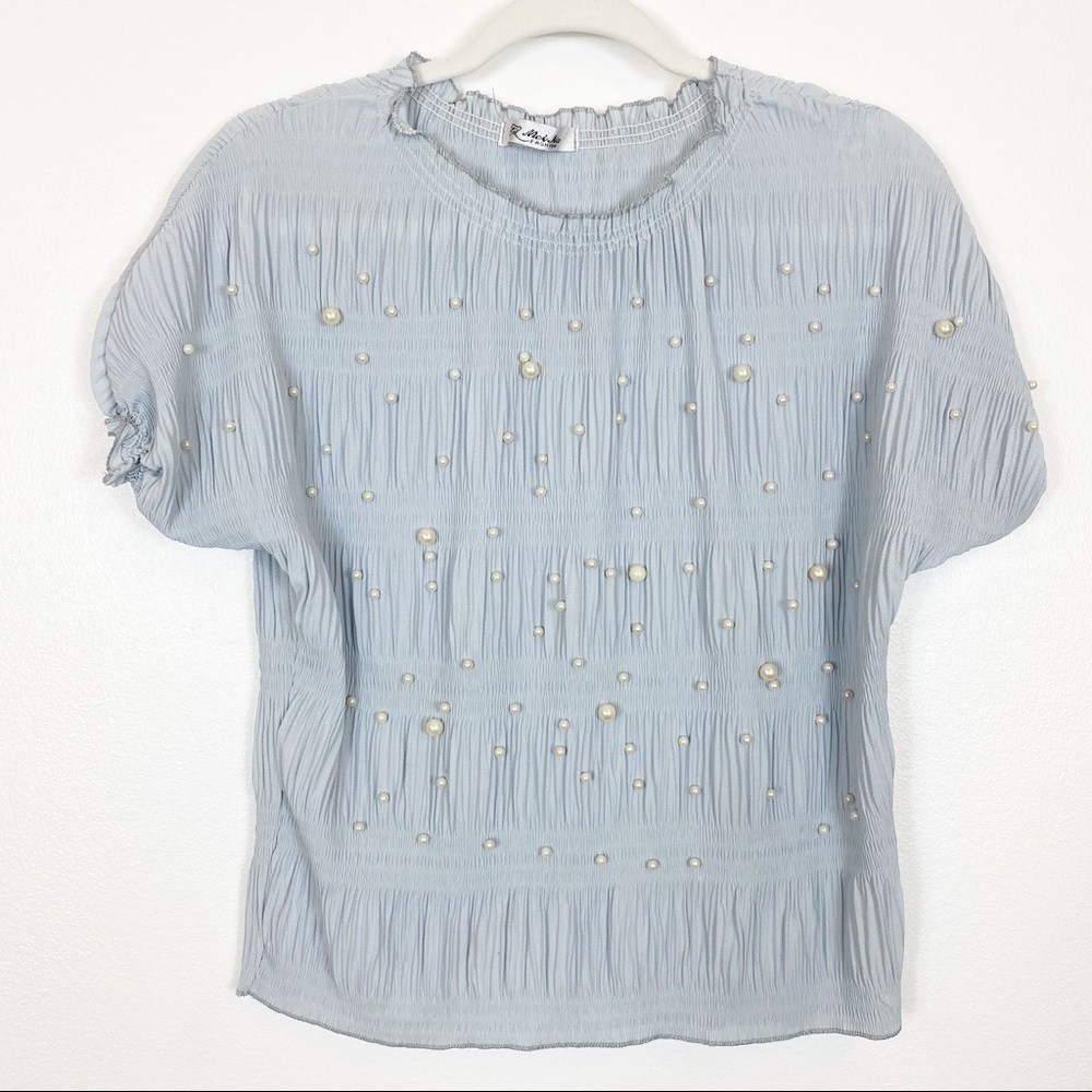 Mei Na Short Sleeve Top with Pearl Accents Size Medium